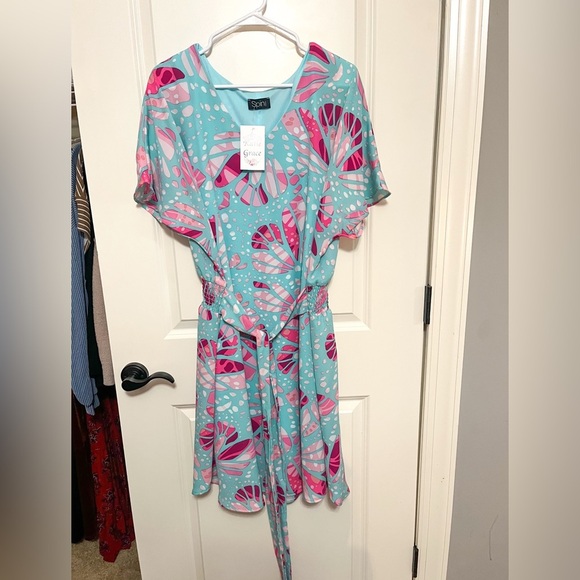 NWT Katie Grace Boutique Kelly Blue Pink Multi Dress Size 2X - Picture 3 of 10